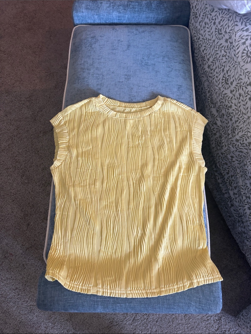 Yellow Pleated Cap-Sleeve Women's Top